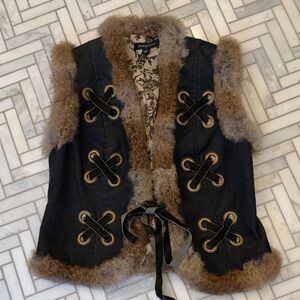 Corduroy Vest with Rabbit Fur Trim – Fully Lined
